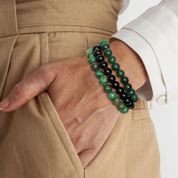 3PCS African Turquoise Crystal Natural Stone Beaded Stretch Bracelet for Women - Picture 3 of 6